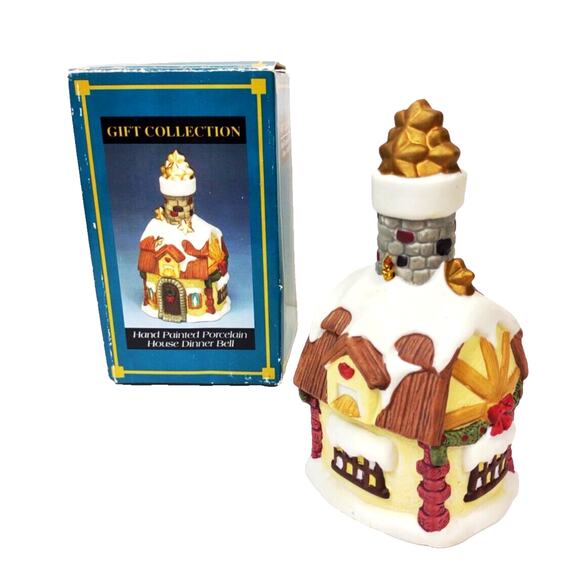 Vintage Porcelain Church Village House Dinner Bell Clapper Bisque Figurine 5.5" - Picture 3 of 6